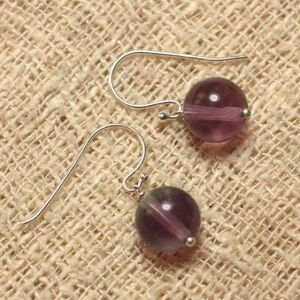925 Silver and Stone Earrings - Violet Fluorite 10mm